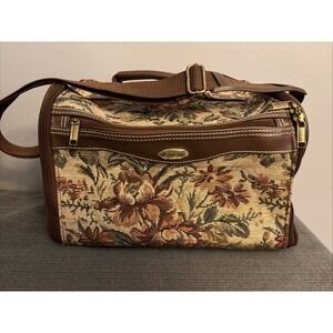 Vintage Jaguar Floral Tapestry Travel Bag Carryon Overnight Vanity Case Luggage